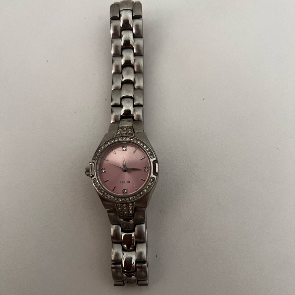 Guess SilverTone Bracelet Watch With Pink Dial And Crystal Accents